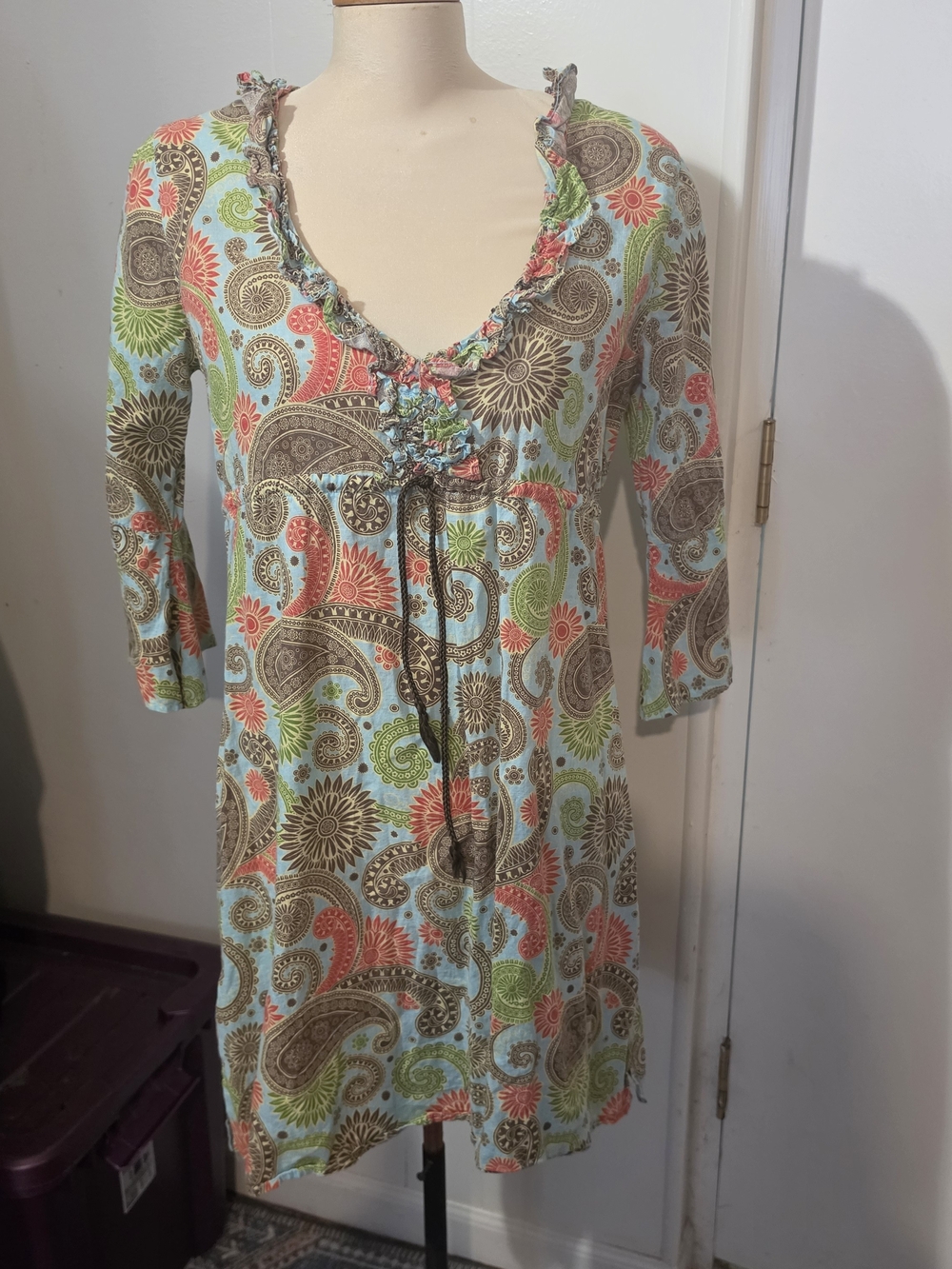 Mud Pie Floral Paisley Dress in Aqua and Coral Accents
